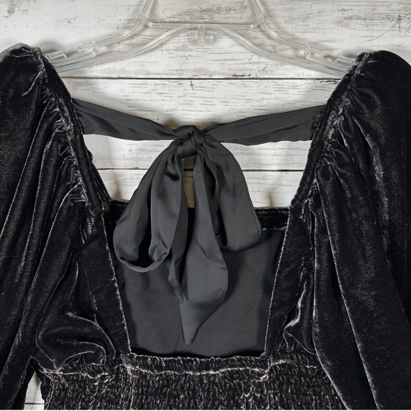 Free People Marie Velvet Open Back Black Crop Top Balloon Puff Sleeve Medium - Picture 7 of 13